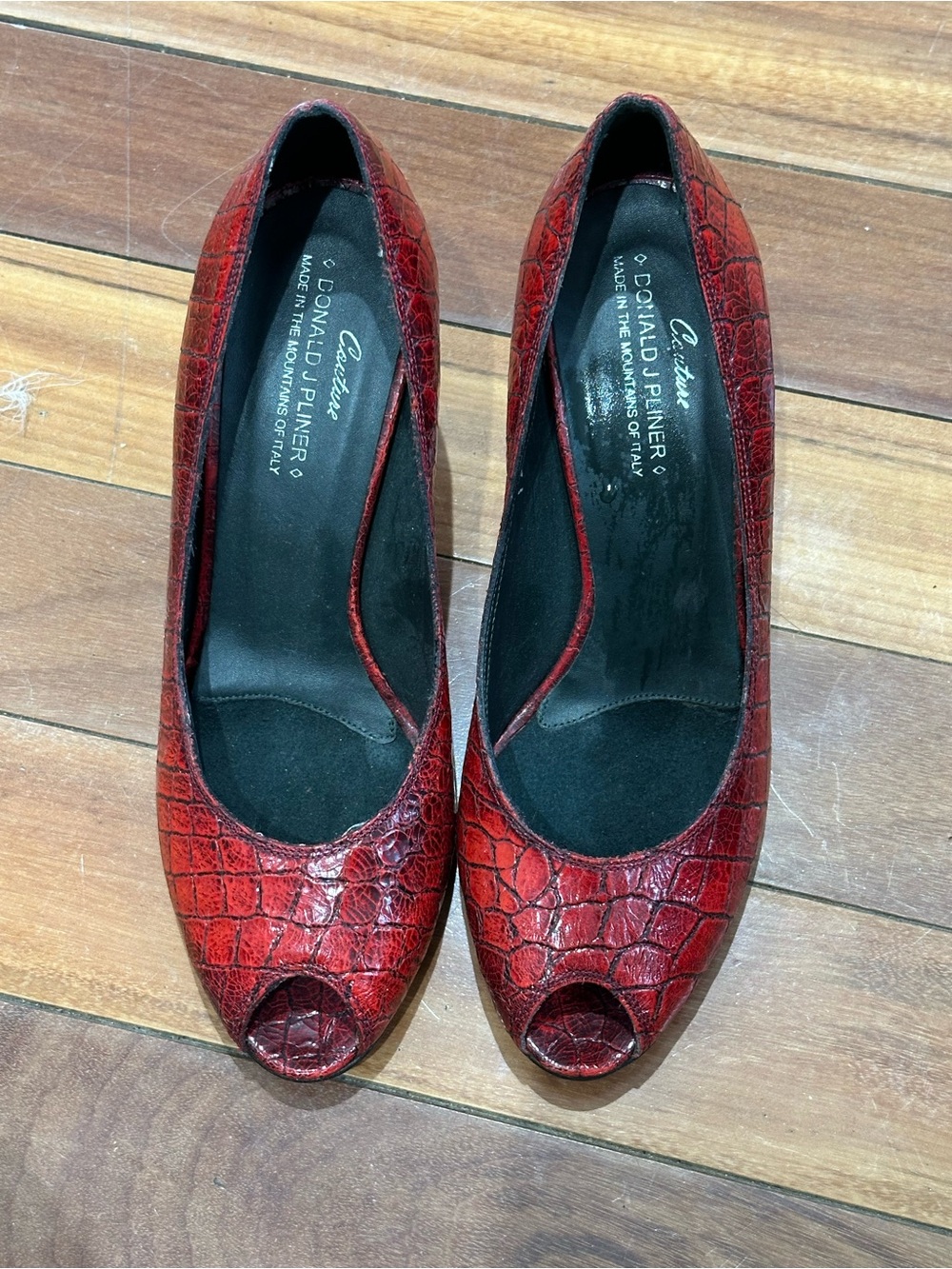 Donald J. Pliner Crimson Croc-Embossed Peep-Toe 👠 heels